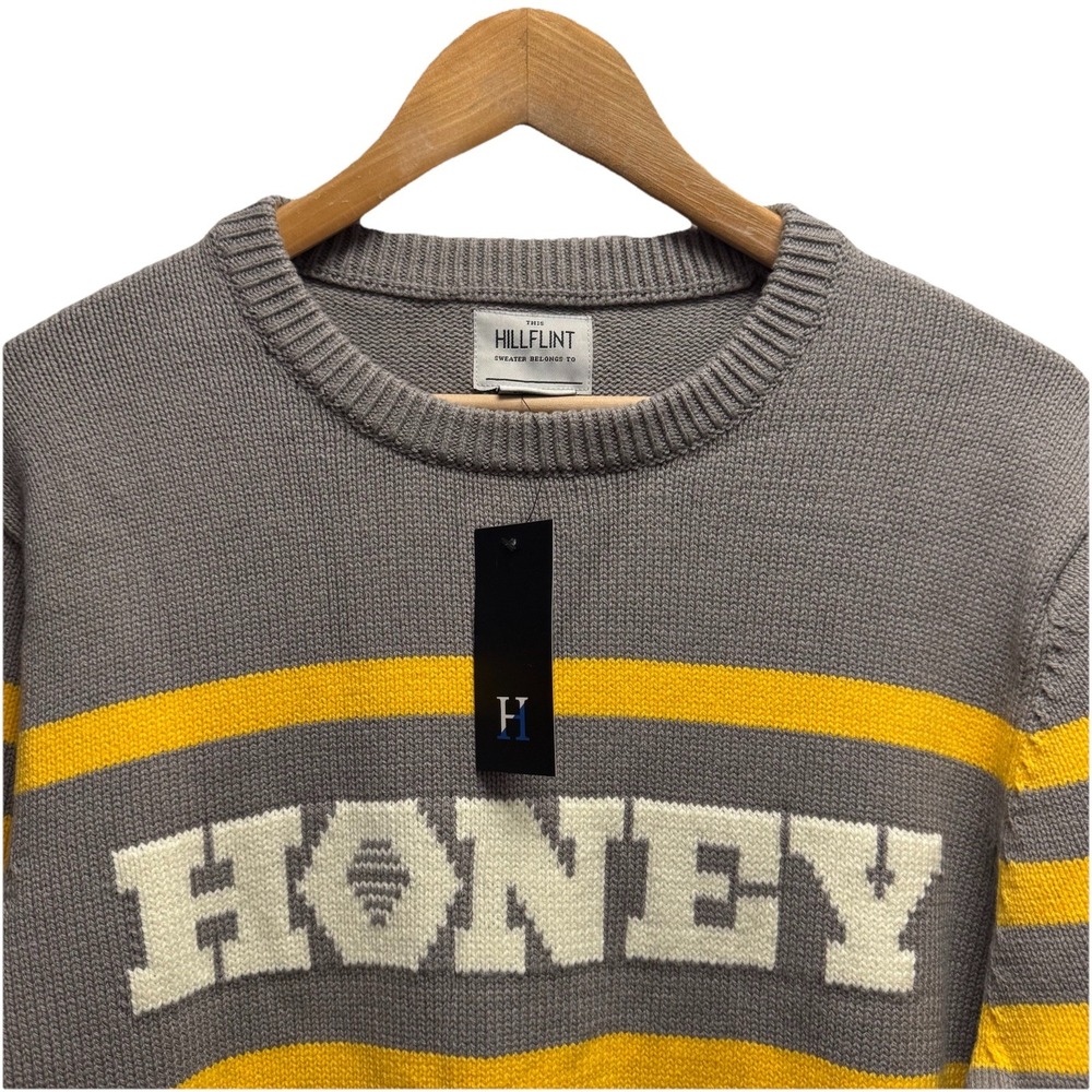 Hillflint NEW Men's Size Large Gray/Yellow Chunky Knit "Honey"‎ Crewneck Sweater